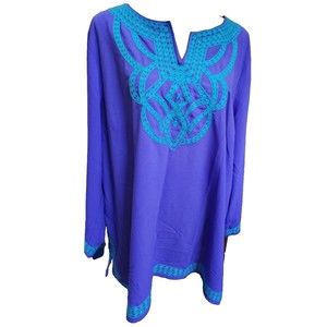 Linea Purple Embroidered Relaxed Fit Boho Top Size XL